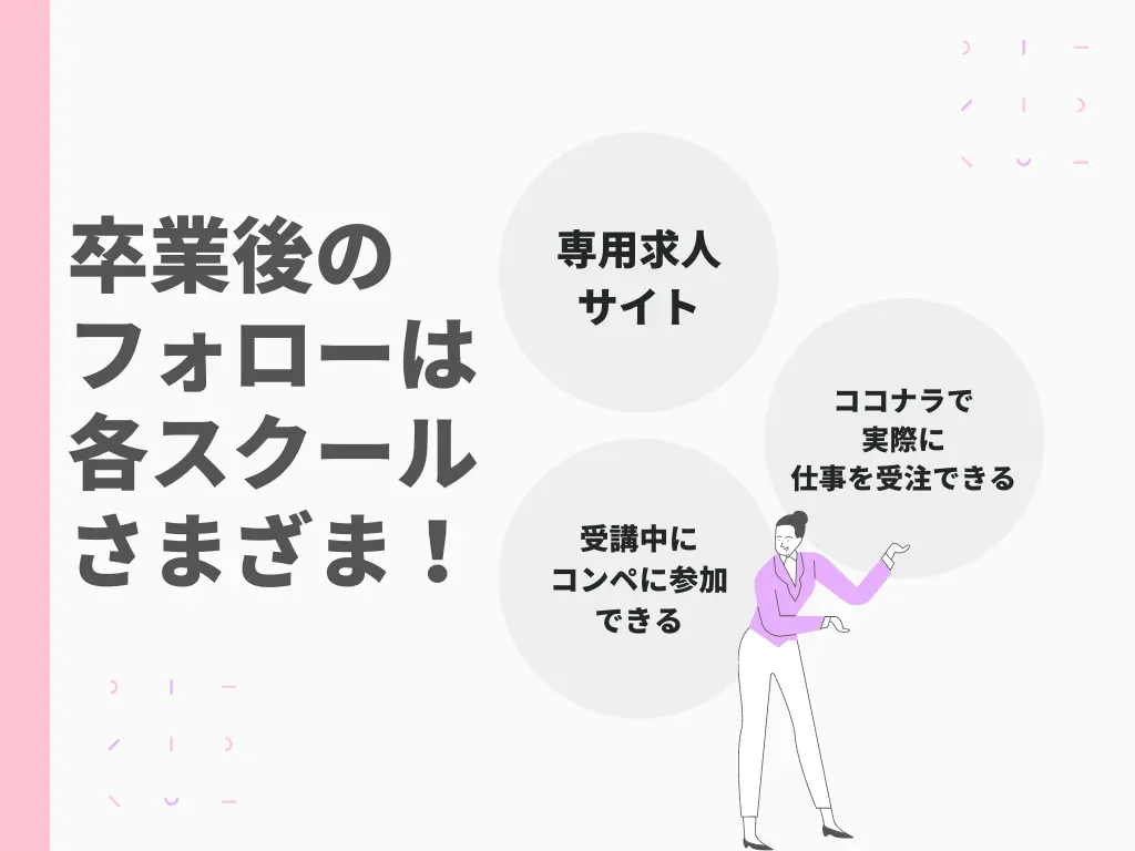 主婦が選ぶwebデザインスクールは仕事の斡旋があると心強いです。