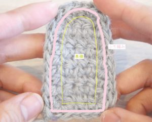 うさぎのポシェットで使う耳の編み方を示した画像